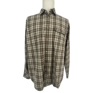Banana Republic Relaxed Plaid Button Down Shirt Mens L Brown Tan Cotton Casual
